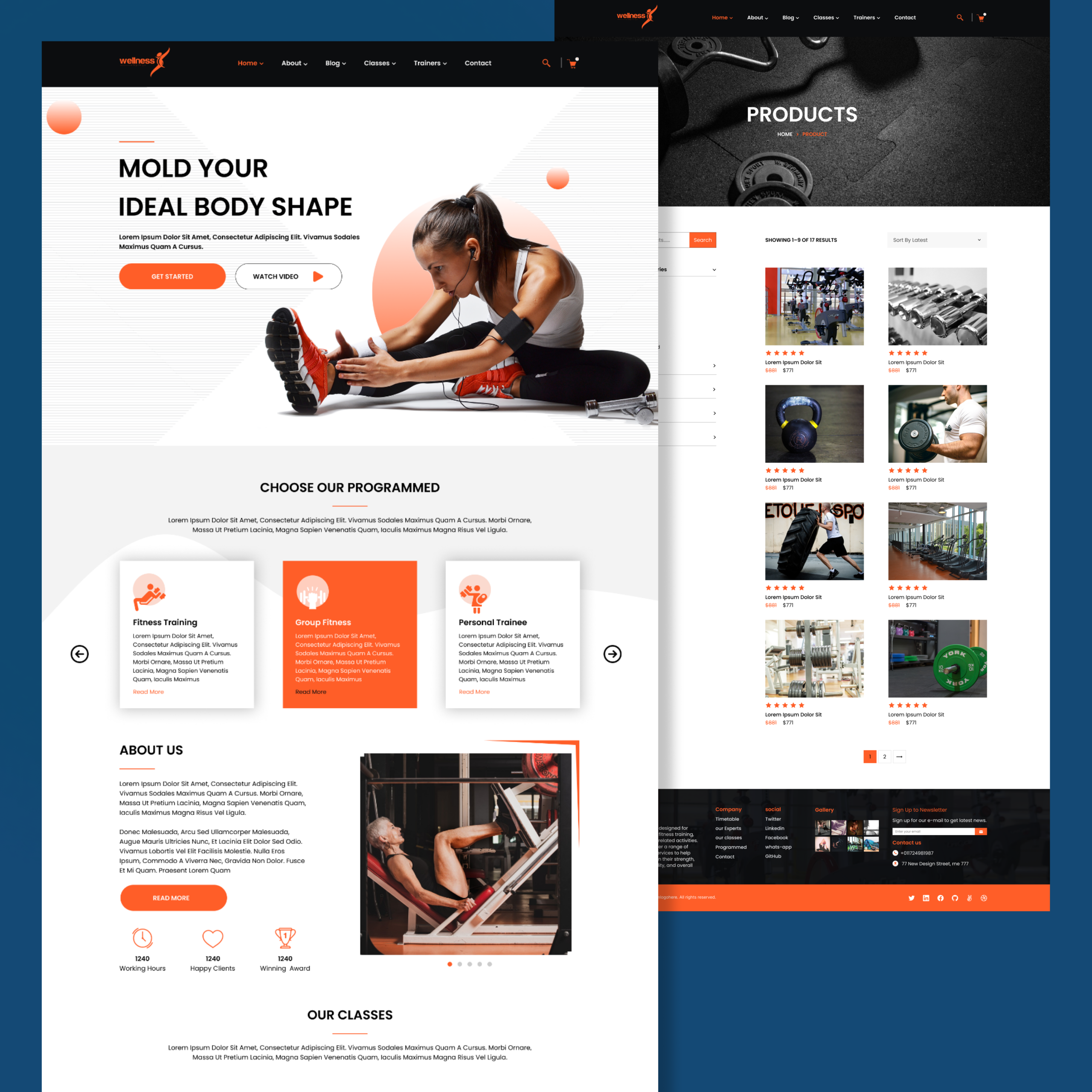 Professional Shopify website design for a fitness and gym brand featuring workout imagery, service sections, and modern UI design.
